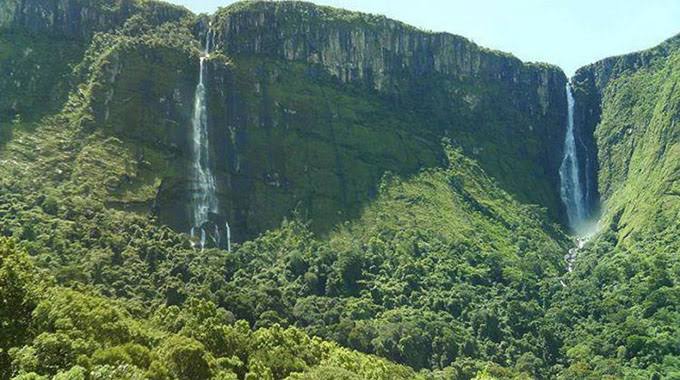 Nyanga waterfall and forested mountain scenery